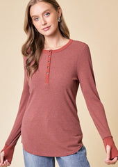 Erin Striped Thumbhole Henley Tops - 2 Colors!