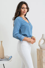 Chambray Tab Sleeve Top