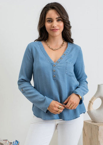 Chambray Tab Sleeve Top