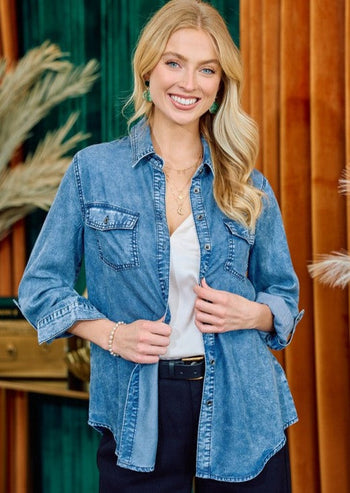 Chambray Button Down Tops - 2 Colors!