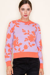 Lavender & Coral Floral Pullover