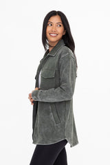 Forest Green French Terry Snap Button Shacket