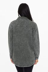 Forest Green French Terry Snap Button Shacket