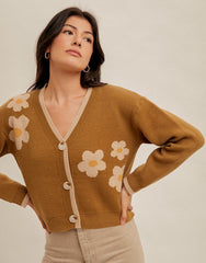 Cropped Moss Floral Cardigan