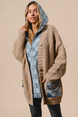 Washed Check Denim Oversized Zip Up Sweater Cardigan