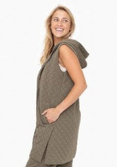 Olive Longline Quilted Vest