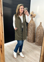 Olive Longline Quilted Vest