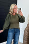 Olive Pleated Sleeve Top