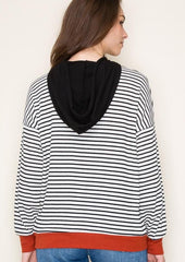 Lexie Striped Rust Detail Hoodie