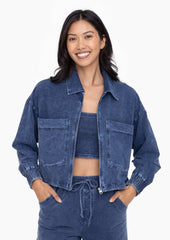 Blue Mineral Wash Stretch Boxy Jacket