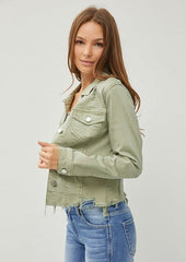 Olive Irregular Frayed Hem Risen Jacket