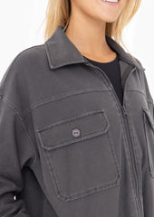 Relaxed Charcoal Gray Zip Up Shacket