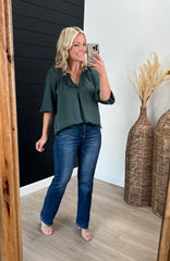 Hunter Green Ruffle Neck Blouse