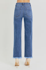 Risen Tummy Control Frayed Uneven Hem Straight Jeans