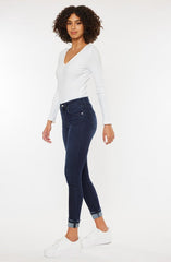 Kan Can Super Dark High Rise Cuffed Skinny Jeans