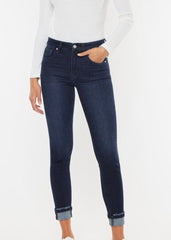 Kan Can Super Dark High Rise Cuffed Skinny Jeans