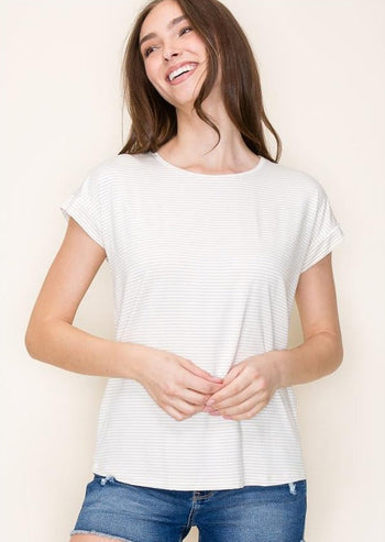 Twisted Back Taupe Striped Tee