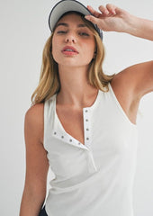 White Snap Button Tank Top